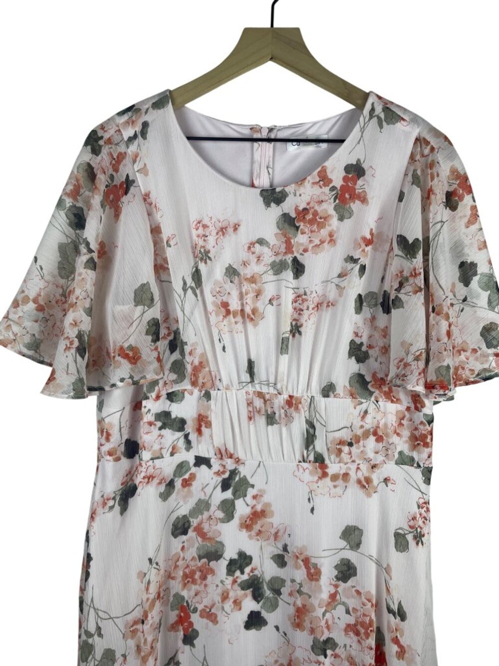 Calvin Klein Floral Maxi Dress With Flutter Sleeves Size 14 100% Polyester Pink - Picture 3 of 9